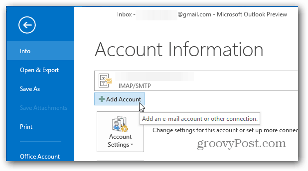 Přidat účet Outlook 2013