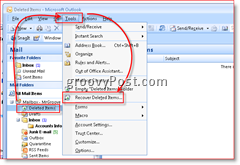 Obrázek o tom, jak obnovit odstraněné položky v aplikaci Outlook 2007