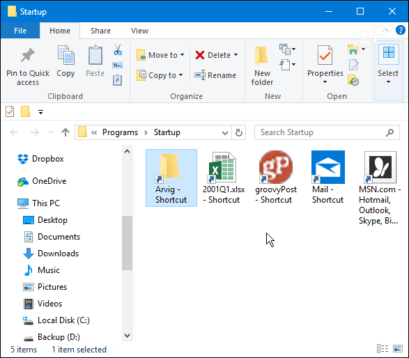Spouštěcí složka Windows 10