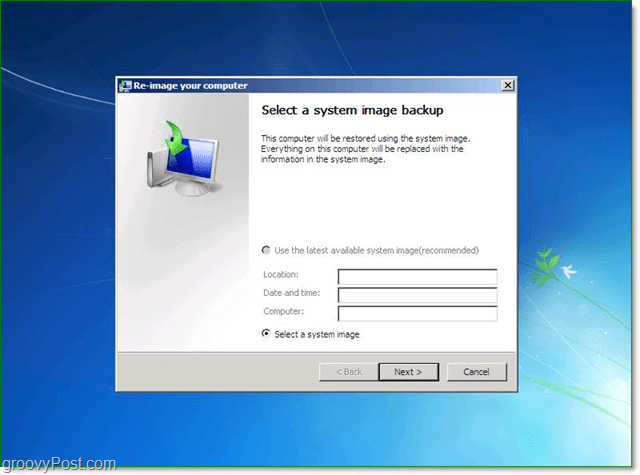 vyberte zálohu systému Windows 7