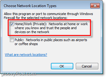 jak ručně vybrat síť pro výjimku brány firewall systému Windows 7