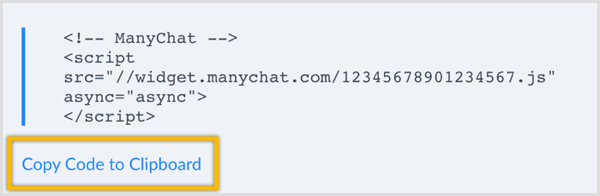 ManyChat Zkopírujte kód do schránky