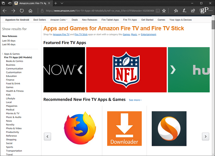 Aplikace Fire TV Amazon Site