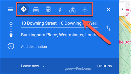 Možnosti cestování v Mapách Google
