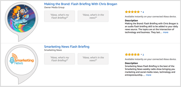 Vyhledejte flash briefingy v obchodě Alexa Skill Store.