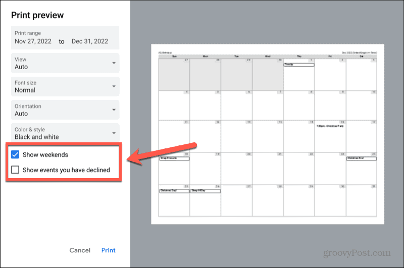 google kalendář ukazuje víkendy