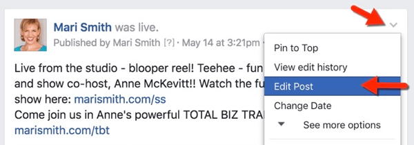 facebook live editovat příspěvek