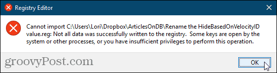 Nelze importovat soubor reg pro registr Windows