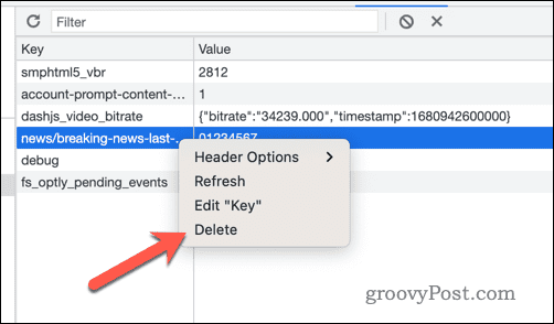 Smažte hodnoty klíčů místního úložiště ve vývojářských nástrojích Google Chrome