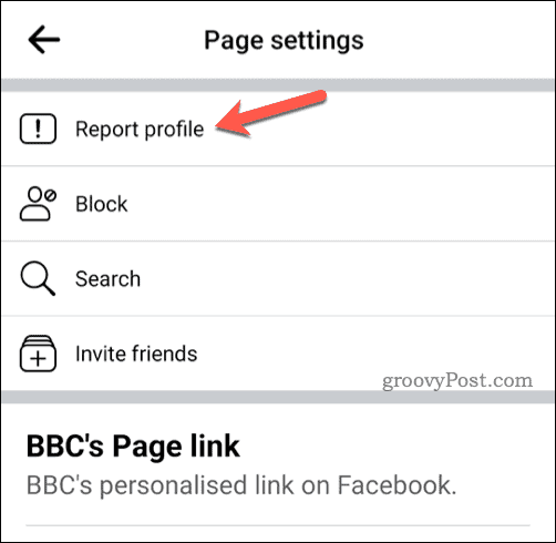Tlačítko nahlásit profil na Facebooku v mobilu