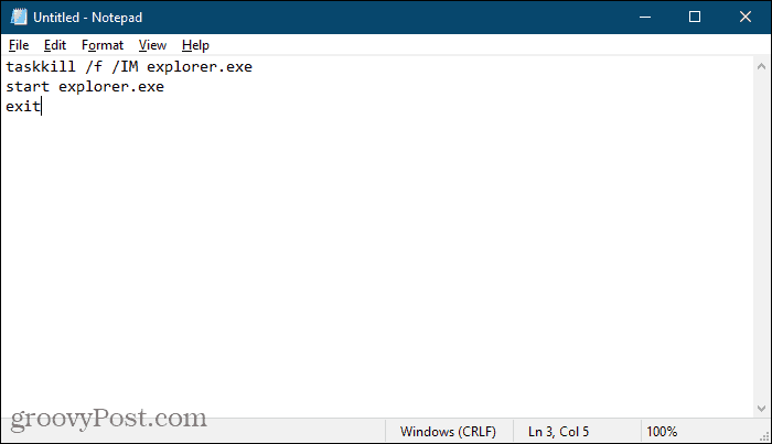 Vytvořte dávkový soubor pomocí programu Poznámkový blok v systému Windows 10