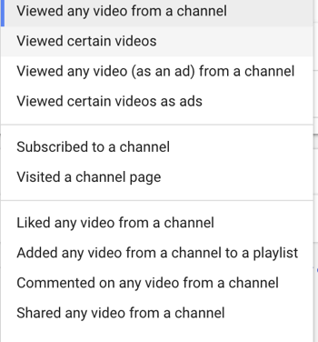 Jak nastavit kampaň s reklamami na YouTube, krok 27, nastavte konkrétní akci uživatelů pro remarketing