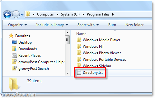 v systému Windows se vytvoří soubor adresáře.txt