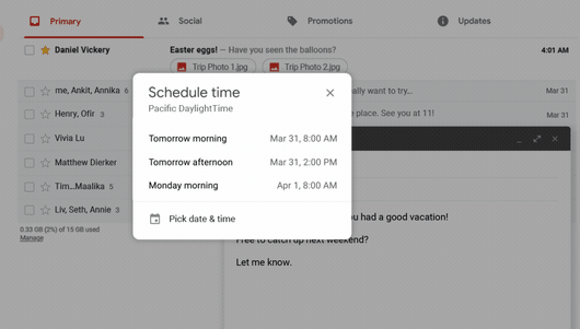 Naplánujte si časovou plochu Gmailu