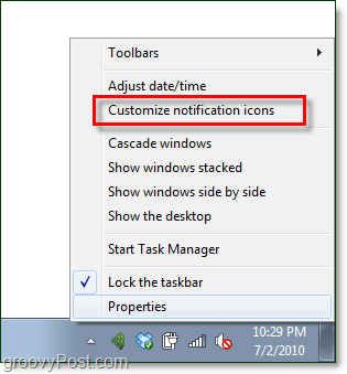 přizpůsobit oznámení na hlavním panelu systému Windows 7