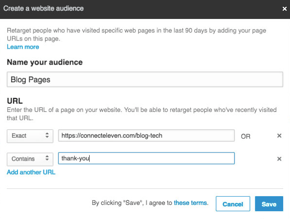 Můžete přidat více adres URL k opětovnému cílení pomocí LinkedIn Matched Audiences.
