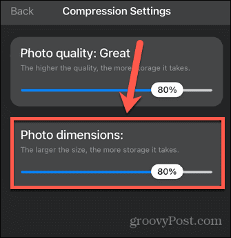 nastavení velikosti obrázku aplikace pro kompresi fotografií