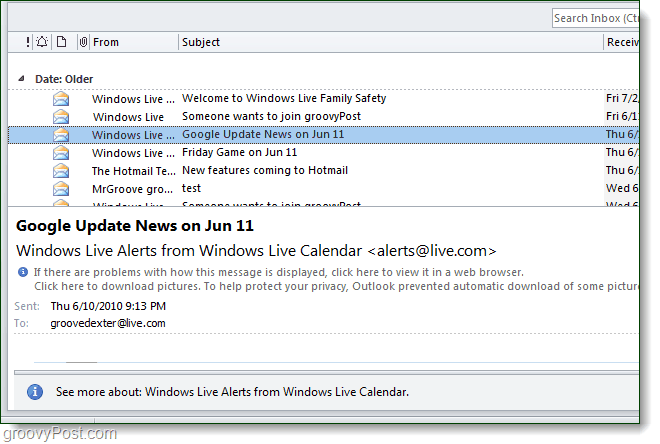 screenshot obrazovky konverzace aplikace Outlook 2010