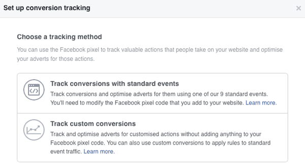 U reklam na Facebooku si můžete vybrat ze dvou metod sledování konverzí.