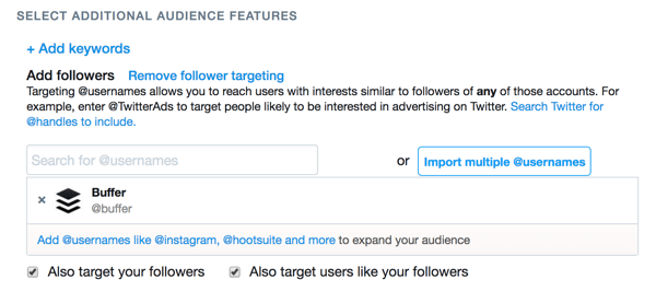 Svou reklamu můžete cílit na následovníky jiného účtu Twitter.