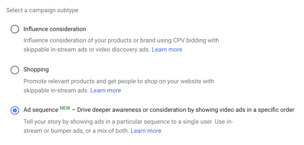 Jak nastavit kampaň s reklamami na YouTube, krok 39, možnost nastavit řazení reklam