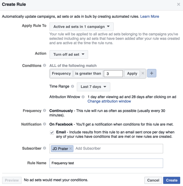 Nastavte automatické pravidlo Facebook v Power Editoru.