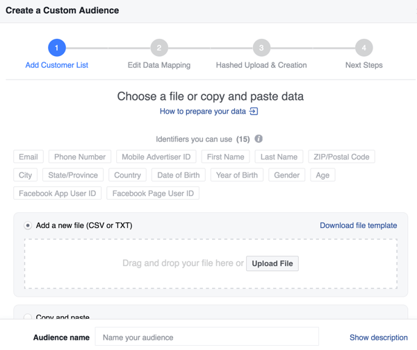 Při vytváření vlastního publika z Facebooku ze svého seznamu e-mailů můžete zlepšit míru shody pomocí dalších identifikátorů.