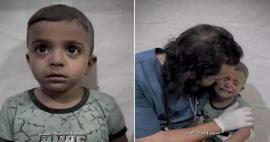 Doktor se takto snažil uklidnit palestinské dítě, které se při izraelském útoku třáslo strachy