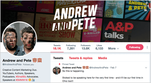 Profil na Twitteru pro @andrewandpete.