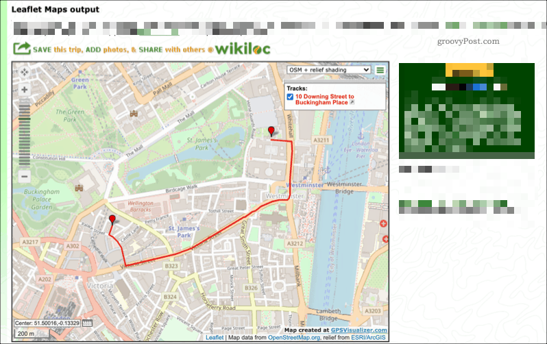 Ukázková mapa vytvořená pomocí služby GPS Visualizer