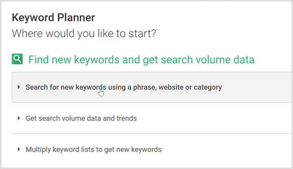 Vyhledávání pomocí Plánovače klíčových slov Google AdWords