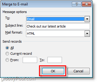 potvrďte a kliknutím na tlačítko OK odešlete hromadný e-mail s osobními e-maily