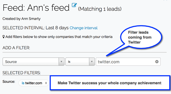 Vytvořte filtry Leadfeeder pro sledování potenciálních zákazníků z vašich kanálů sociálních médií.