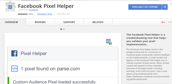 Nainstalujte si Facebook Pixel Helper a zkontrolujte, zda vaše sledování funguje.