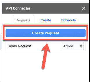 požadavek na vytvoření konektoru API