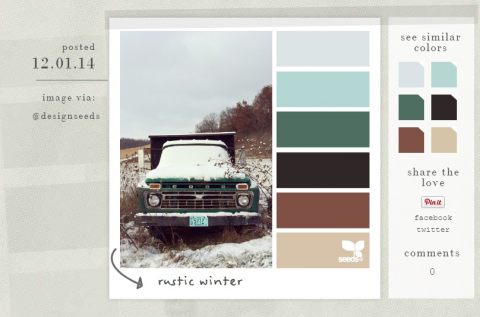 Design Seeds předvádí palety barev na fotografii, abyste viděli, jak vypadají společně. 