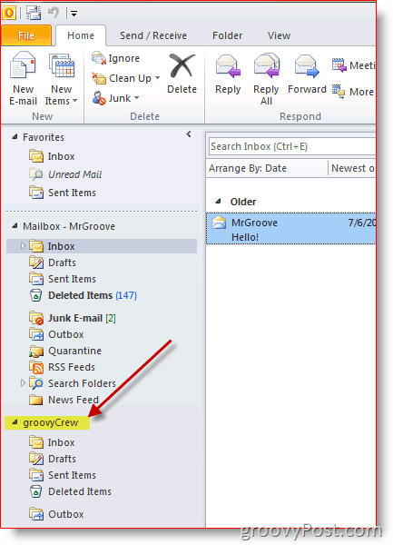 Outlook 2010 Screenshot, jak přidat další poštovní schránku