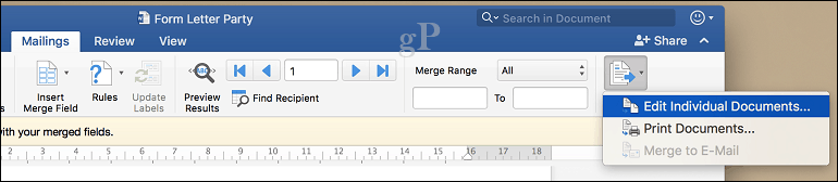 microsoft word for mac mail merge - editace jednotlivých dokumentů