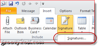 Připojte vizitku k e-mailovému podpisu aplikace Outlook 2010