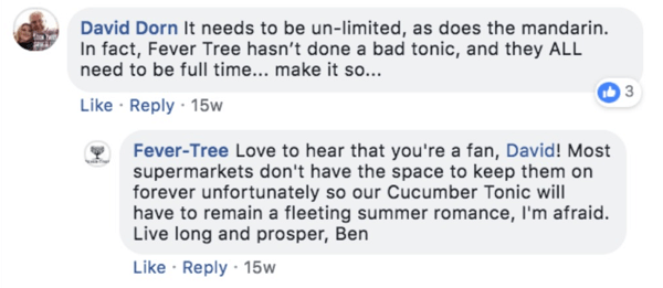 Příklad reakce stromu horečky na komentář k příspěvku na Facebooku.