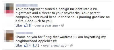 Applebees facebook zpětná vazba
