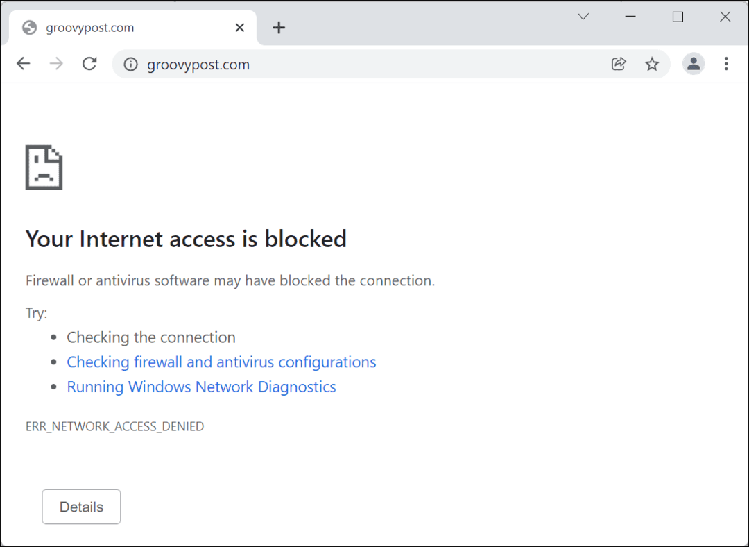  Přístup k internetu blokován Google Chrome