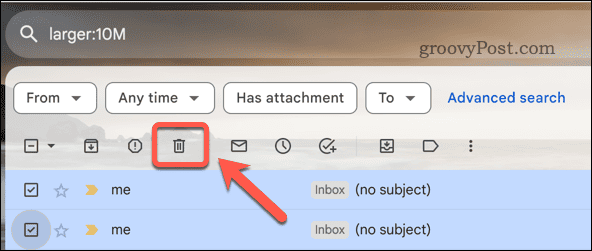 Smazání e-mailů Gmailu z výsledků vyhledávání