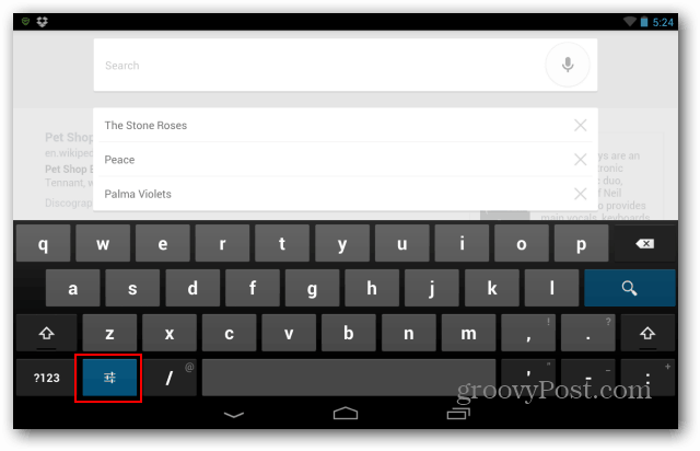 Tlačítko nastavení klávesnice Nexus 7