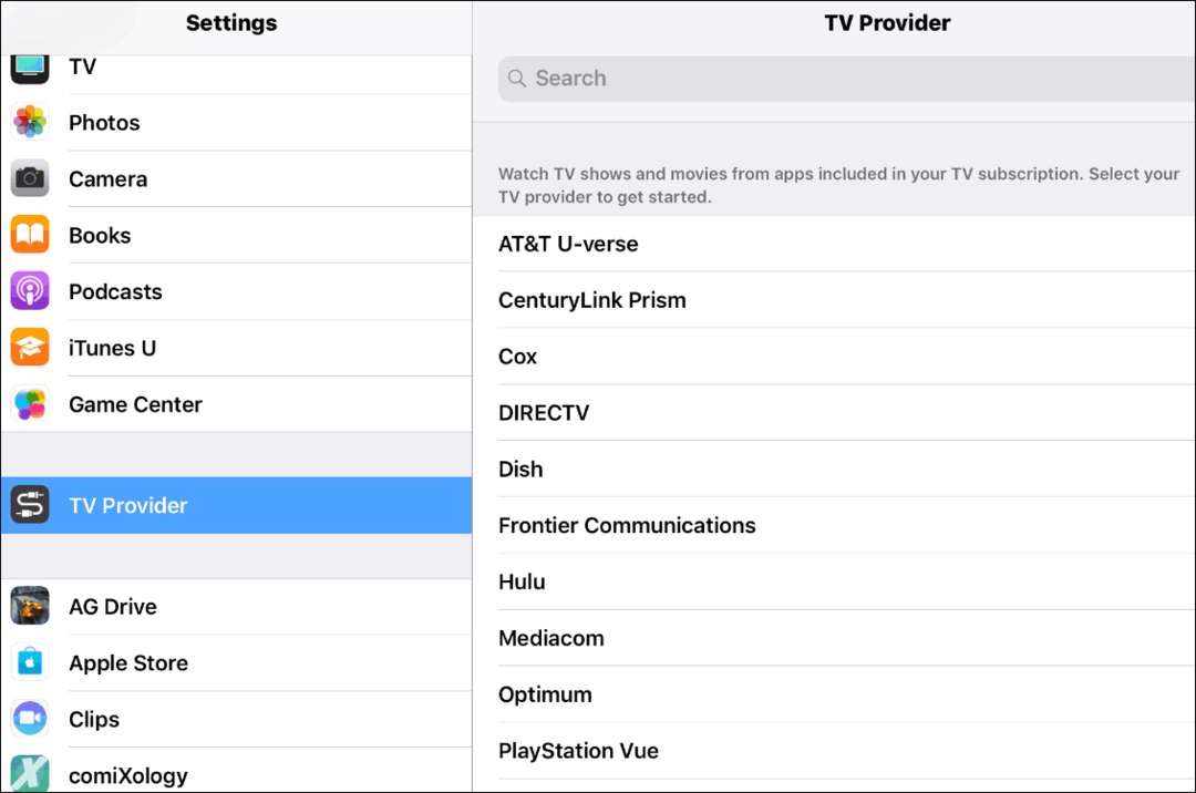 Poskytovatel TV iOS