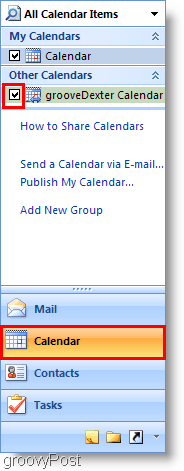 Screenshot kalendáře aplikace Outlook 2007 - přidání druhého kalendáře