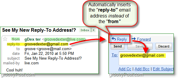 když nastavíte e-mailovou adresu pro odpověď, odešle všechny odpovědi na vaši alternativní adresu