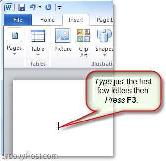 Pomocí klávesy f3 vložte autotext do slova nebo do aplikace Outlook