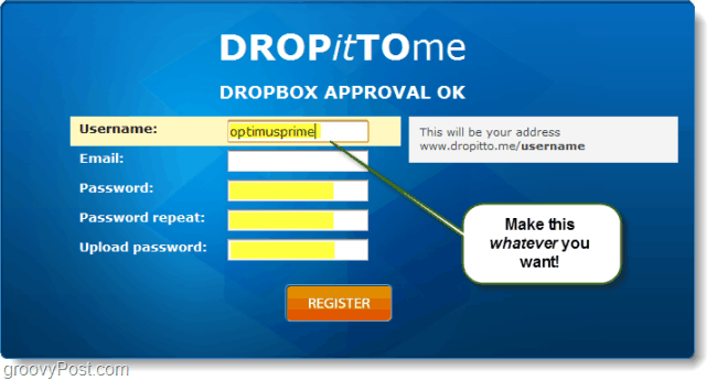 vytvořit adresu URL pro nahrávání Dropbox