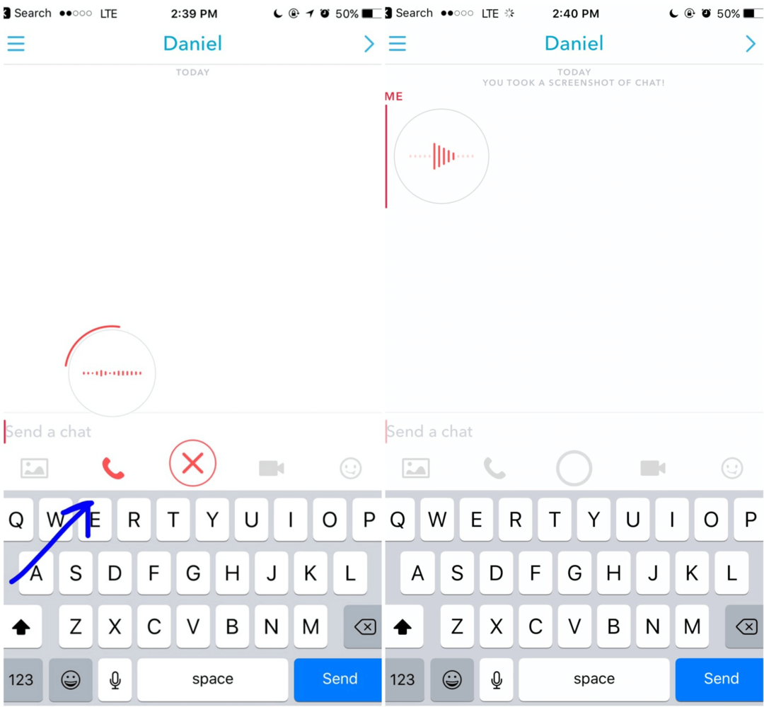 V Snapchatu podržte ikonu telefonu a nahrajte hlasovou zprávu, která se zákazníkovi zobrazí při příštím přihlášení.